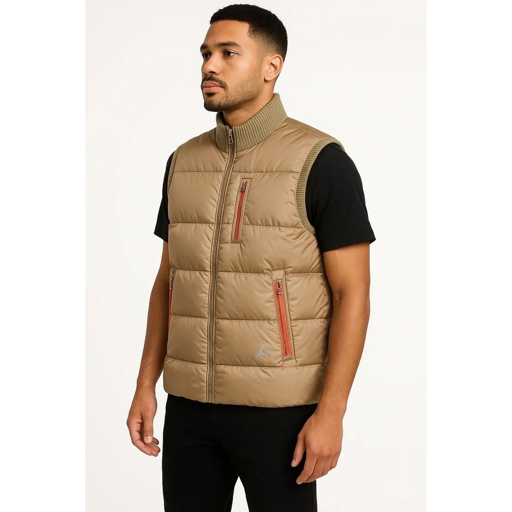Nike Air Jordan 436554-235 Mens Large Tan Quilted Full-Zip 550 Down Puffer‎ Vest